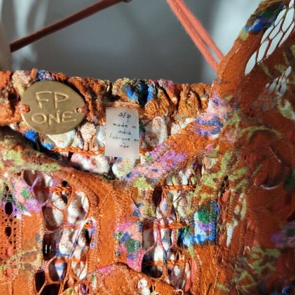 Free People Ladies Size Small Floral Frilled Chemise Dress Orange - Picture 10 of 10